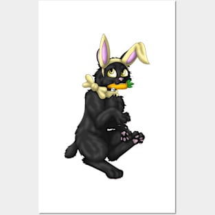 Bobtail BunnyCat: Black (Yellow) Posters and Art